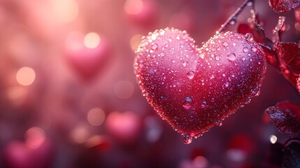 Fototapeta premium A heart-shaped dewdrop glistens with morning light, reflecting the warmth of a new day