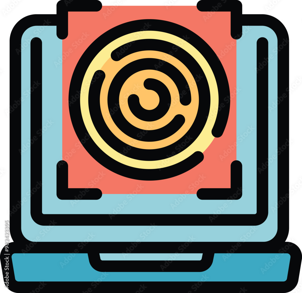 Poster laptop is scanning a fingerprint for user authentication, providing secure access and identity verif