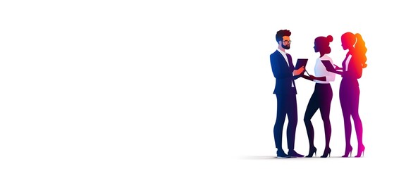 Obraz premium A team of business people, digital collaboration, modern flat design, isolated on white background
