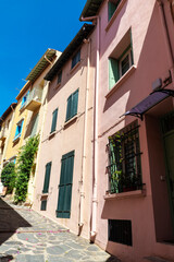 Steep street in Collioure or Cotlliure, France