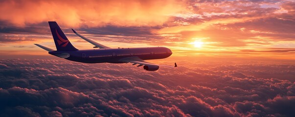 Airplane flying above clouds, carrying cargo, global trade and logistics, 3D illustration