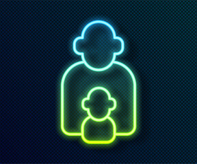 Glowing neon line Taking care of children icon isolated on black background. Vector