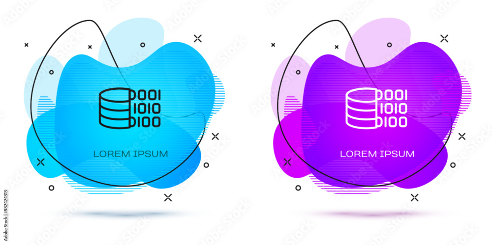 Poster line binary code icon isolated on white background. abstract banner with liquid shapes. vector
