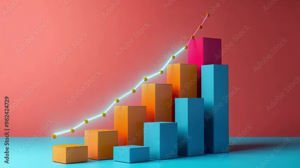 Poster A vibrant bar graph displays various colored bars representing progress over time, alongside a rising trend line. The contrasting background enhances visual appeal.