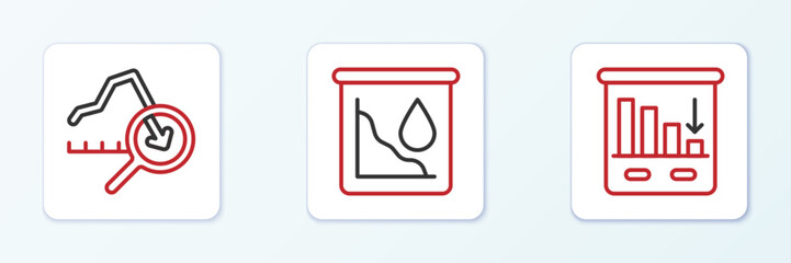 Set line Pie chart infographic, Global economic crisis and Drop crude oil price icon. Vector