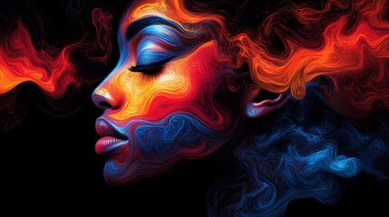 Abstract Portrait of a Woman in a Swirl of Vibrant Colors