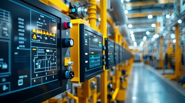 Control panels in a modern industrial facility displaying real-time data during operations