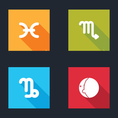 Set Pisces zodiac, Scorpio, Capricorn and Eclipse of the sun icon. Vector