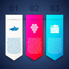 Set Shark, Caviar and Seafood store. Business infographic template. Vector