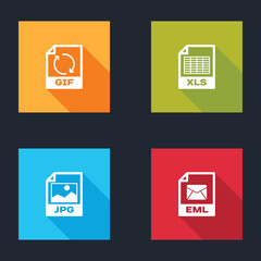 Set GIF file document, XLS, JPG and EML icon. Vector