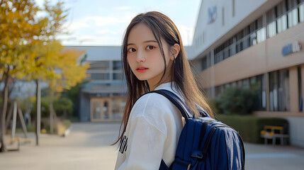 Fototapeta premium School Girl with Backpack