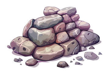 Stones heap isolated illustration. Rock stones clipart. Pile for wall or mountain pebble.