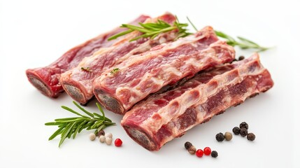 Fototapeta premium Beef back ribs, raw and ready for cooking, placed on a minimal white background.