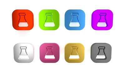Colorful Test tube and flask chemical laboratory test icon isolated on white background. Laboratory glassware sign. Minimalism concept. 3D render illustration