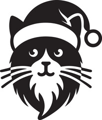 Cat Head Santa Style Silhouette Vector
