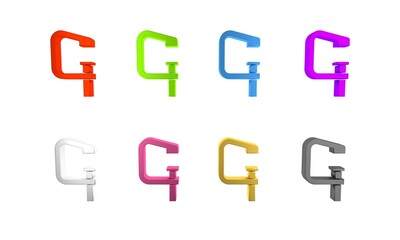 Colorful Clamp and screw tool icon isolated on white background. Locksmith tool. Minimalism concept. 3D render illustration