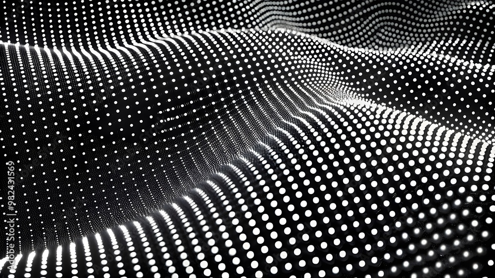 Poster abstract white particle background. flow wave with dot landscape. digital data structure. future mes