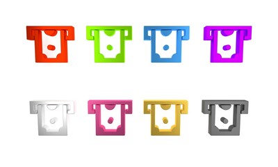 Colorful ATM - Automated teller machine and money icon isolated on white background. Minimalism concept. 3D render illustration