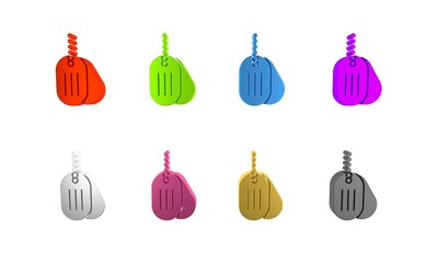 Fototapeta premium Colorful Military dog tag icon isolated on white background. Identity tag icon. Army sign. Minimalism concept. 3D render illustration