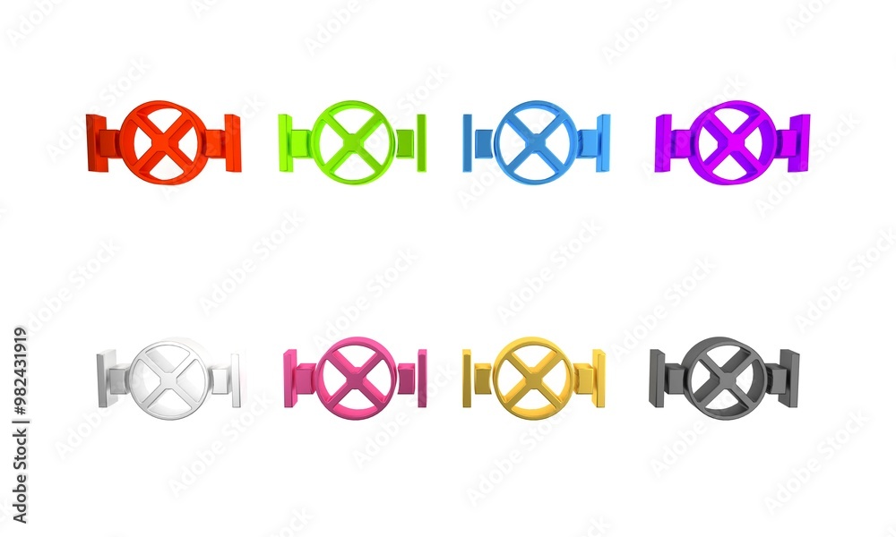 Sticker Colorful Industry metallic pipe and valve icon isolated on white background. Minimalism concept. 3D render illustration