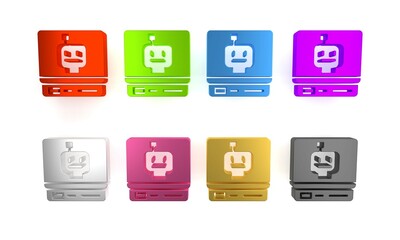 Colorful Robot icon isolated on white background. Artificial intelligence, machine learning, cloud computing. Minimalism concept. 3D render illustration