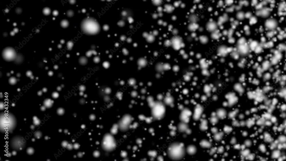 Poster beautiful loop blurred falling moving white snows dust particles animaiton on black abstract backgro