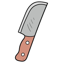 Hand drawn cartoon kitchen knife on white background.