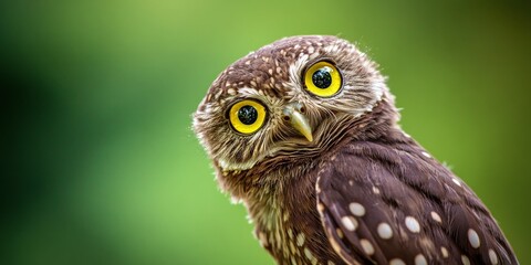 Obraz premium A curious owl with big round eyes glances at the viewer. This image captures the beauty of nature in bright colors. Perfect for wildlife enthusiasts and educators. AI