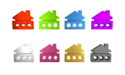 Colorful House with password notification icon isolated on white background. The concept of the house turnkey. Minimalism concept. 3D render illustration
