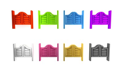 Colorful Old western swinging saloon door icon isolated on white background. Minimalism concept. 3D render illustration