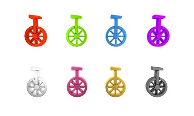 Colorful Unicycle or one wheel bicycle icon isolated on white background. Monowheel bicycle. Minimalism concept. 3D render illustration © Oksana