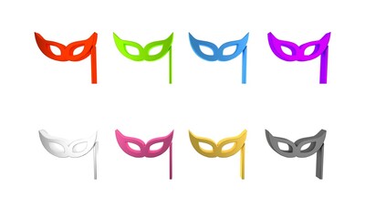 Colorful Festive mask icon isolated on white background. Merry Christmas and Happy New Year. Minimalism concept. 3D render illustration