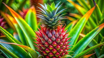 Fototapeta premium A lush green Bush Pineapple plant flourishes in its vibrant tropical surroundings, showcasing verdant leaves and