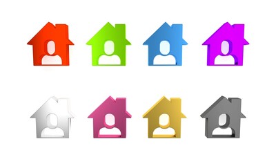 Colorful Online working icon isolated on white background. Freelancer man working on laptop at his house. Remote work. Distant job concept. Minimalism concept. 3D render illustration