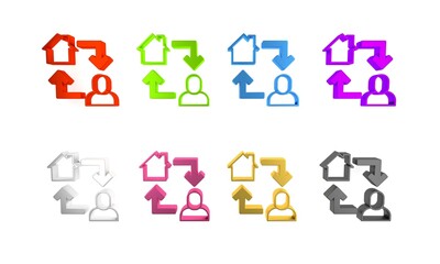 Colorful Online working icon isolated on white background. Freelancer man working on laptop at his house. Remote work. Distant job concept. Minimalism concept. 3D render illustration