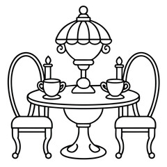 Dining table vector line art style 