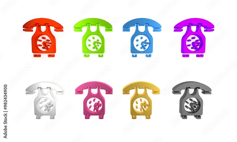 Sticker Colorful Telephone handset icon isolated on white background. Phone sign. Minimalism concept. 3D render illustration