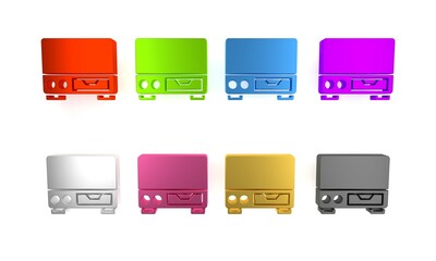 Colorful Old video cassette player icon isolated on white background. Old beautiful retro hipster video cassette recorder. Minimalism concept. 3D render illustration