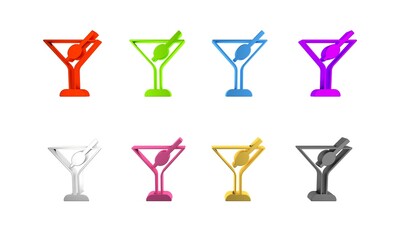 Colorful Martini glass icon isolated on white background. Cocktail icon. Wine glass icon. Minimalism concept. 3D render illustration