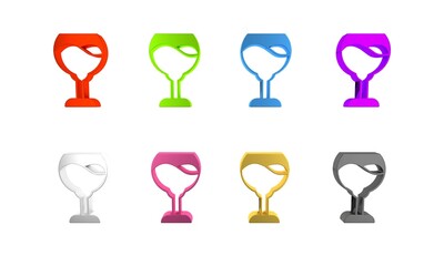 Colorful Wine glass icon isolated on white background. Wineglass sign. Minimalism concept. 3D render illustration