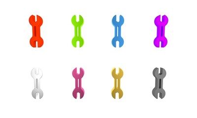 Colorful Wrench spanner icon isolated on white background. Minimalism concept. 3D render illustration