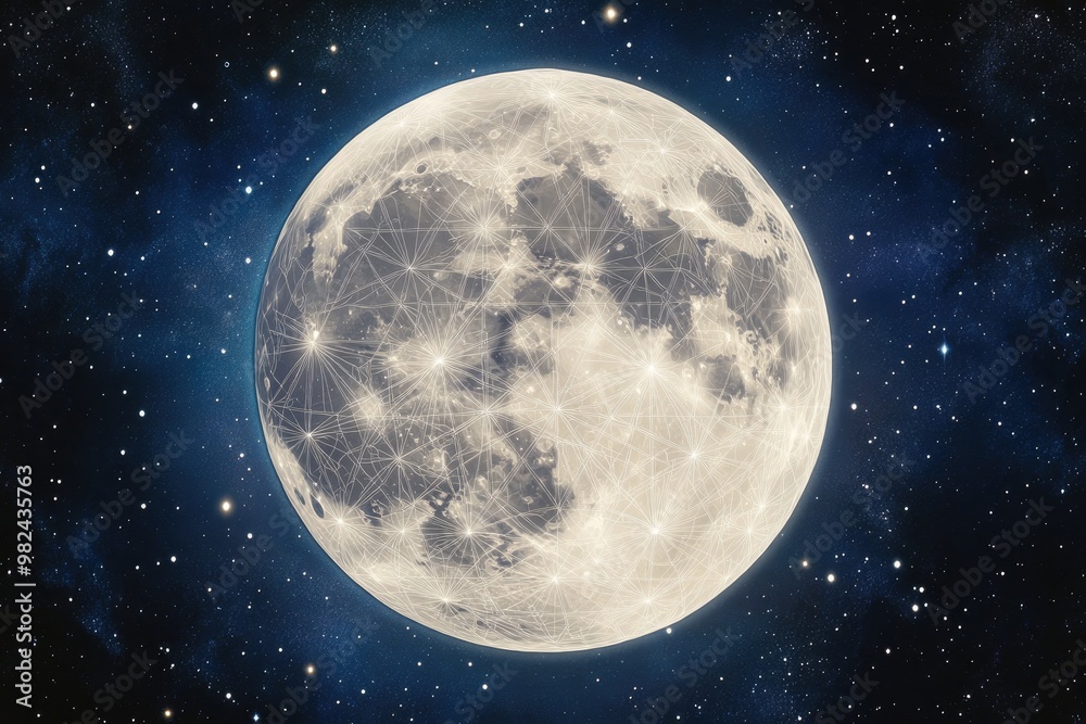 Wall mural a large full moon with intricate sacred geometry patterns within its glow