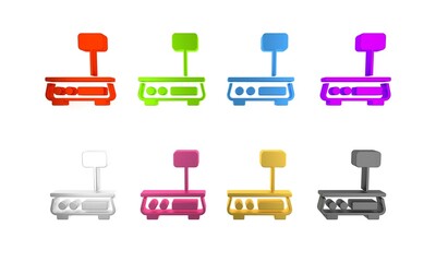 Colorful Electronic scales icon isolated on white background. Weight for food. Weighing process in store or supermarket. Minimalism concept. 3D render illustration