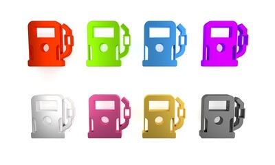 Colorful Petrol or gas station icon isolated on white background. Car fuel symbol. Gasoline pump. Minimalism concept. 3D render illustration