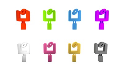 Colorful American football goal post and football ball icon isolated on white background. Minimalism concept. 3D render illustration