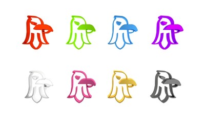 Colorful Eagle icon isolated on white background. American Presidential symbol. Minimalism concept. 3D render illustration