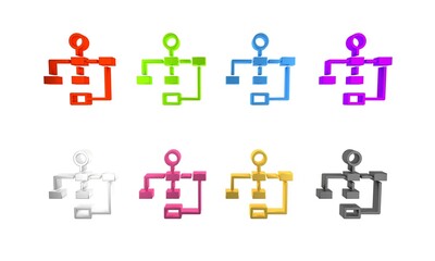 Colorful Business hierarchy organogram chart infographics icon isolated on white background. Corporate organizational structure graphic elements. Minimalism concept. 3D render illustration