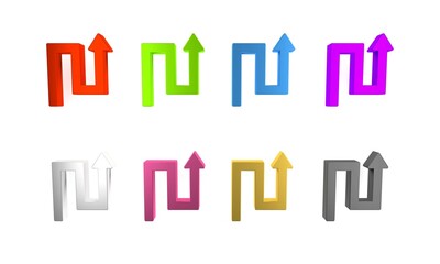 Colorful Arrow icon isolated on white background. Direction Arrowhead symbol. Navigation pointer sign. Minimalism concept. 3D render illustration