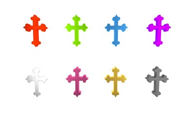 Colorful Christian cross icon isolated on white background. Church cross. Minimalism concept. 3D render illustration