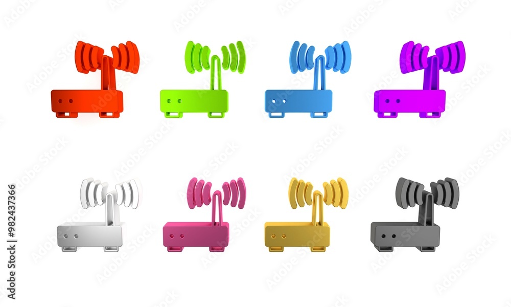 Poster colorful router and wi-fi signal icon isolated on white background. wireless ethernet modem router. 